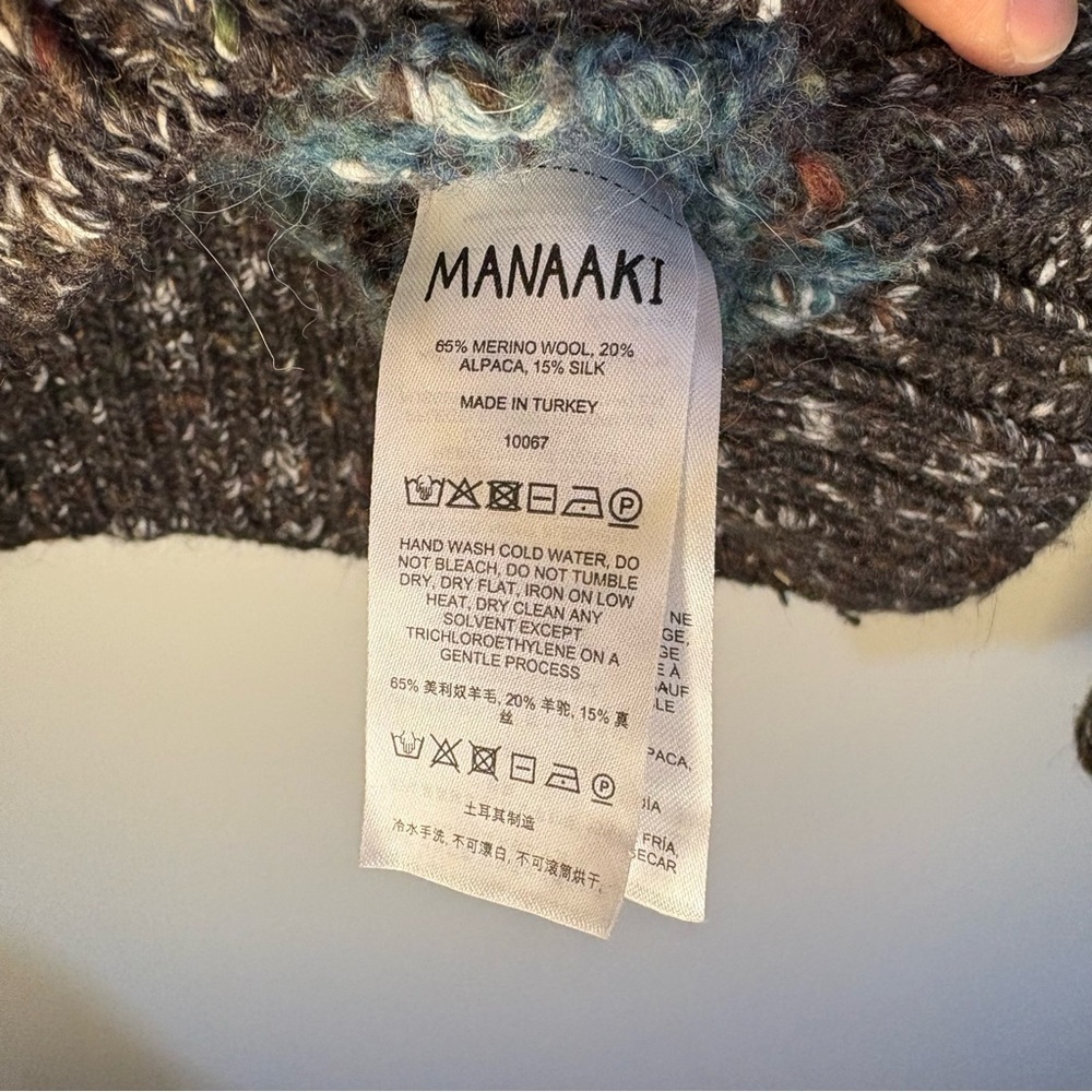 Manaaki Koro Intarsia Cardigan Forest Size M Men Wool Alpaca Silk Blend Natural - Picture 7 of 12
